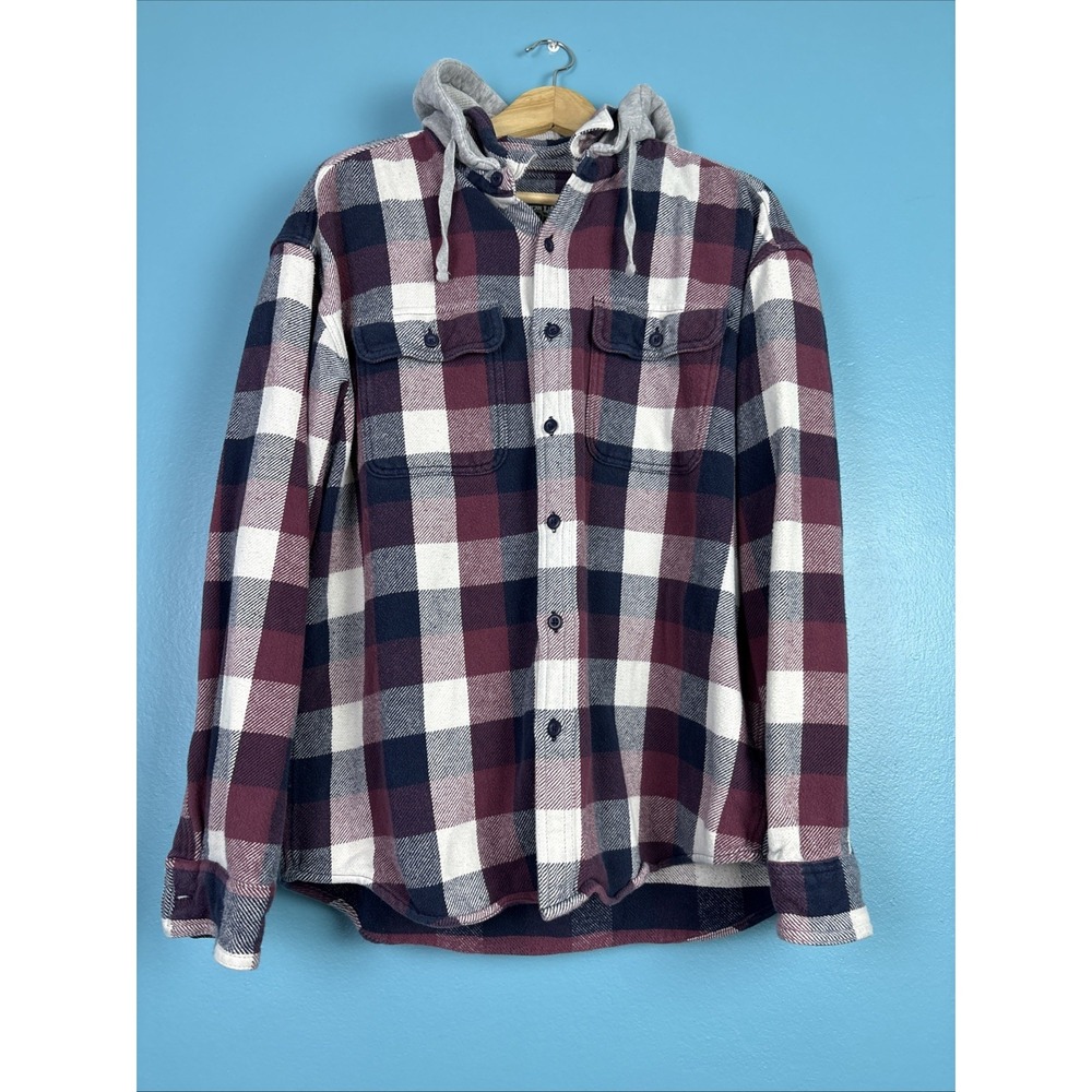 American Eagle Men's Hooded Flannel Button-Down Shirt Large, Buffalo Heavyweight